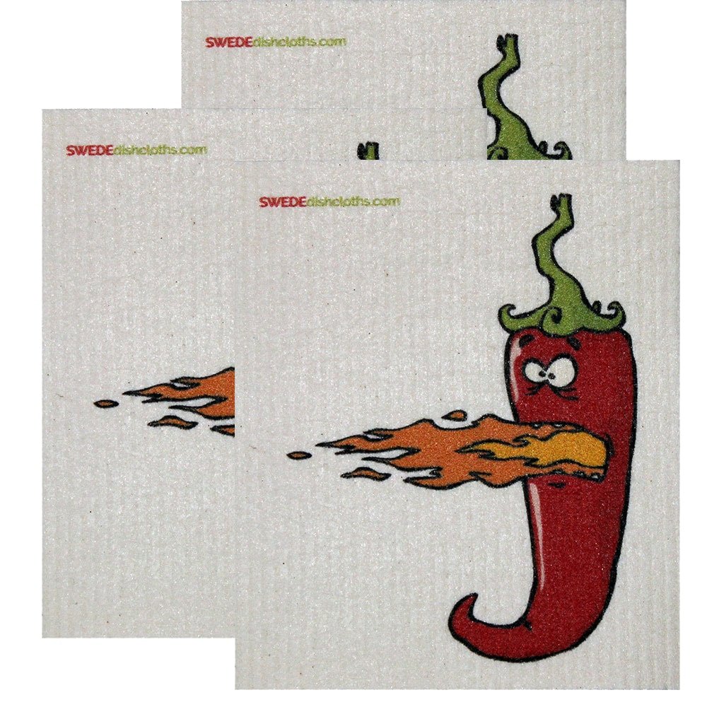Swedish Dishcloth Set of 3 each Swedish Dishcloths Hot Chili Pepper Design - SWEDEdishcloths.com