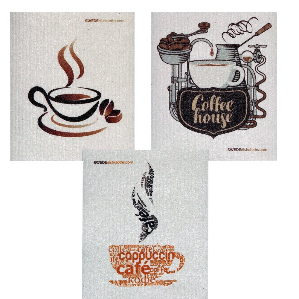 Swedish Dishcloth Set of 3 each Swedish Dishcloths Mixed Coffee Design - SWEDEdishcloths.com