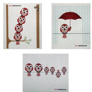 Swedish Dishcloth Set of 3 each Swedish Dishcloths Mixed Redbirds Design - SWEDEdishcloths.com