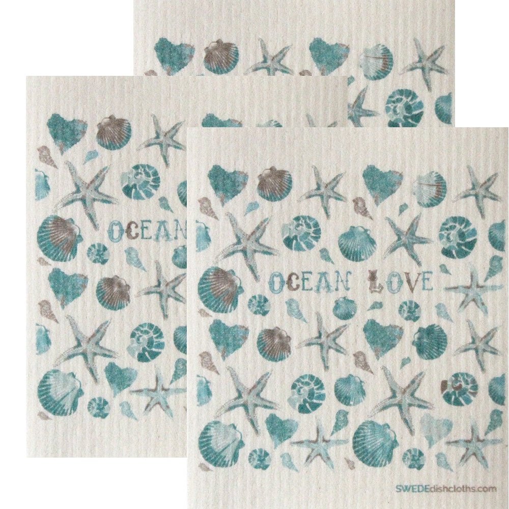 Swedish Dishcloth Set of 3 each Swedish Dishcloths Ocean Love Design - SWEDEdishcloths.com