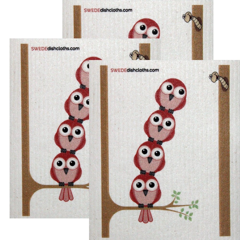 Swedish Dishcloth Set of 3 each Swedish Dishcloths Redbirds in Tree Design - SWEDEdishcloths.com