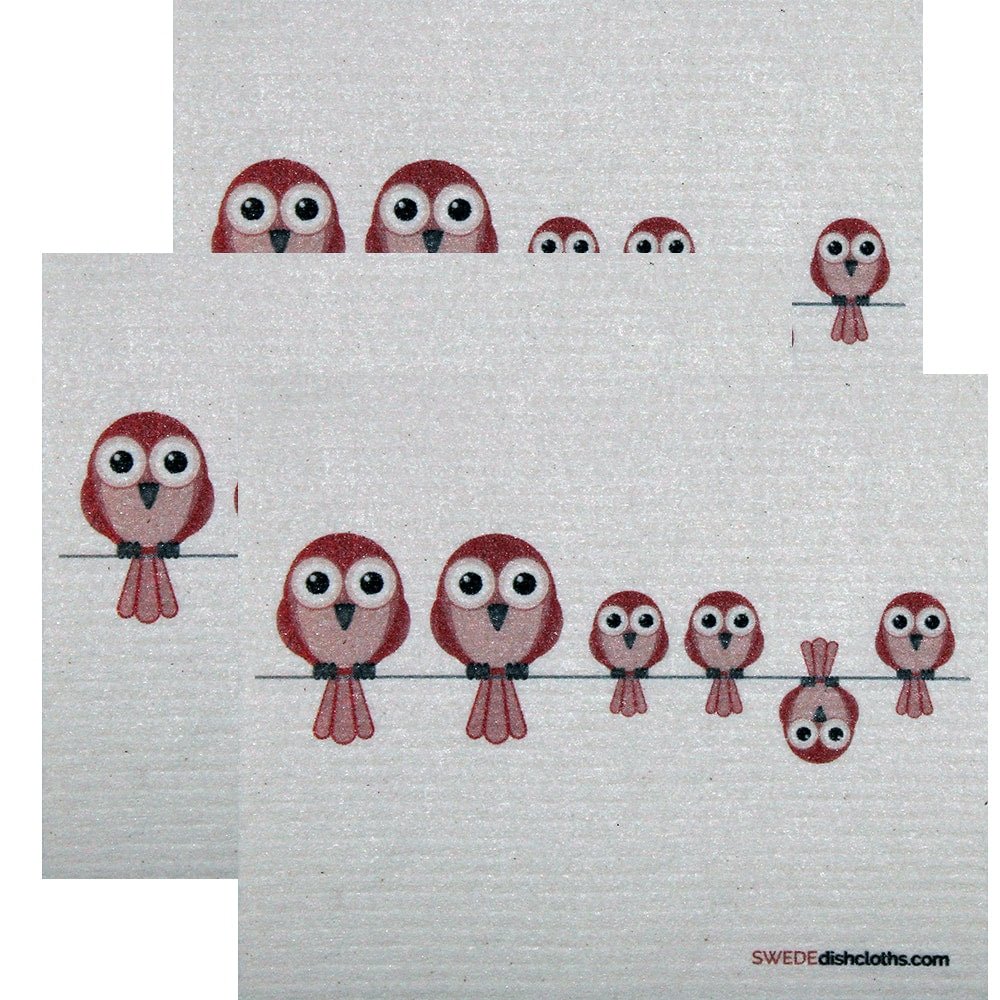 Swedish Dishcloth Set of 3 each Swedish Dishcloths Redbirds on Wire Design - SWEDEdishcloths.com