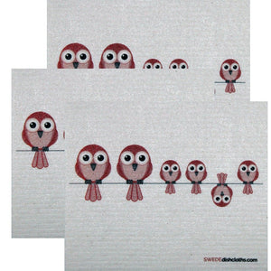 Swedish Dishcloth Set of 3 each Swedish Dishcloths Redbirds on Wire Design - SWEDEdishcloths.com