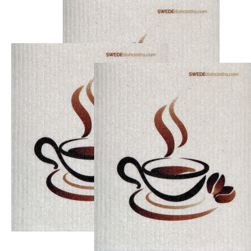 Swedish Dishcloth Set of 3 each Swedish Dishcloths Steaming Coffee Design - SWEDEdishcloths.com