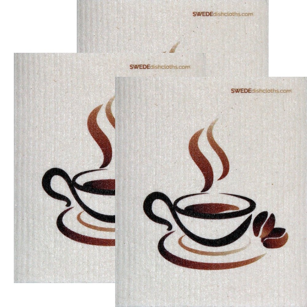 Swedish Dishcloth Set of 3 each Swedish Dishcloths Steaming Coffee Design - SWEDEdishcloths.com