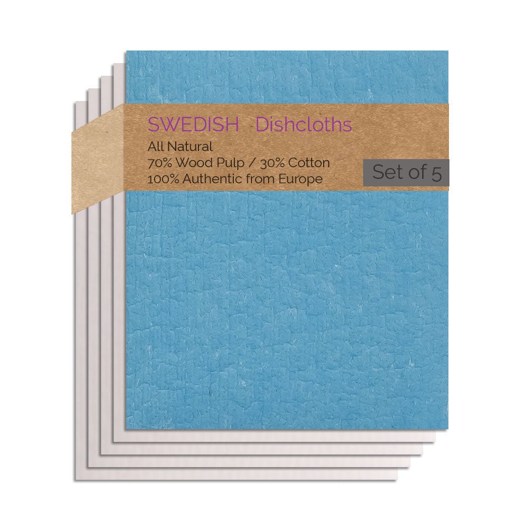 Swedish Dishcloths 5 Pack (1 Blue, 4 Natural) Combo TNNNN Paper Towel Replacements | Swededishcloths - SWEDEdishcloths.com