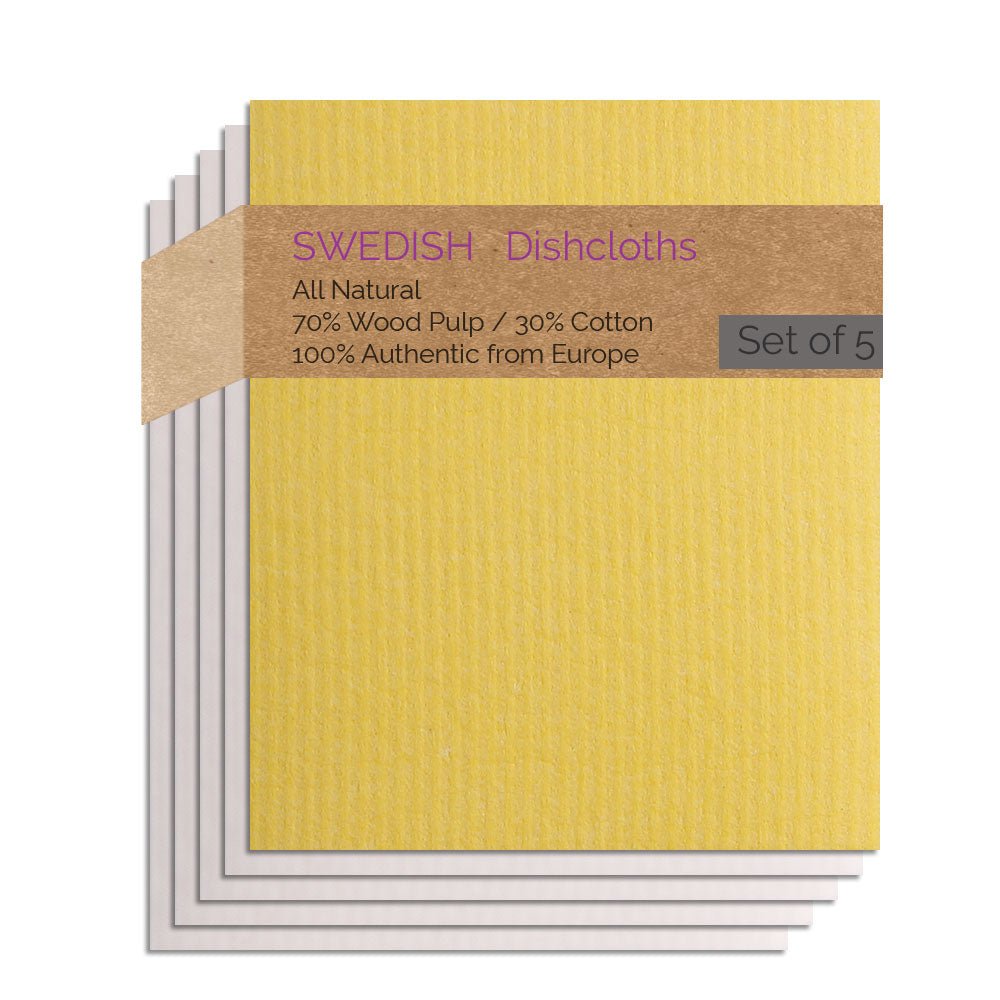 Swedish Dishcloths 5 Pack (1 Yellow, 4 Natural) Combo YNNNN Paper Towel Replacements | Swededishcloths - SWEDEdishcloths.com