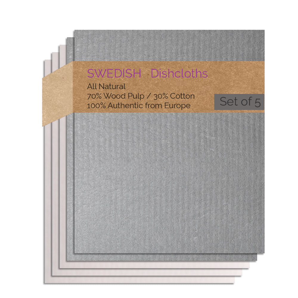 Swedish Dishcloths 5 Pack (2 Gray, 3 Natural) Combo GGNNN Each Paper Towel Replacements | Swededishcloths - SWEDEdishcloths.com
