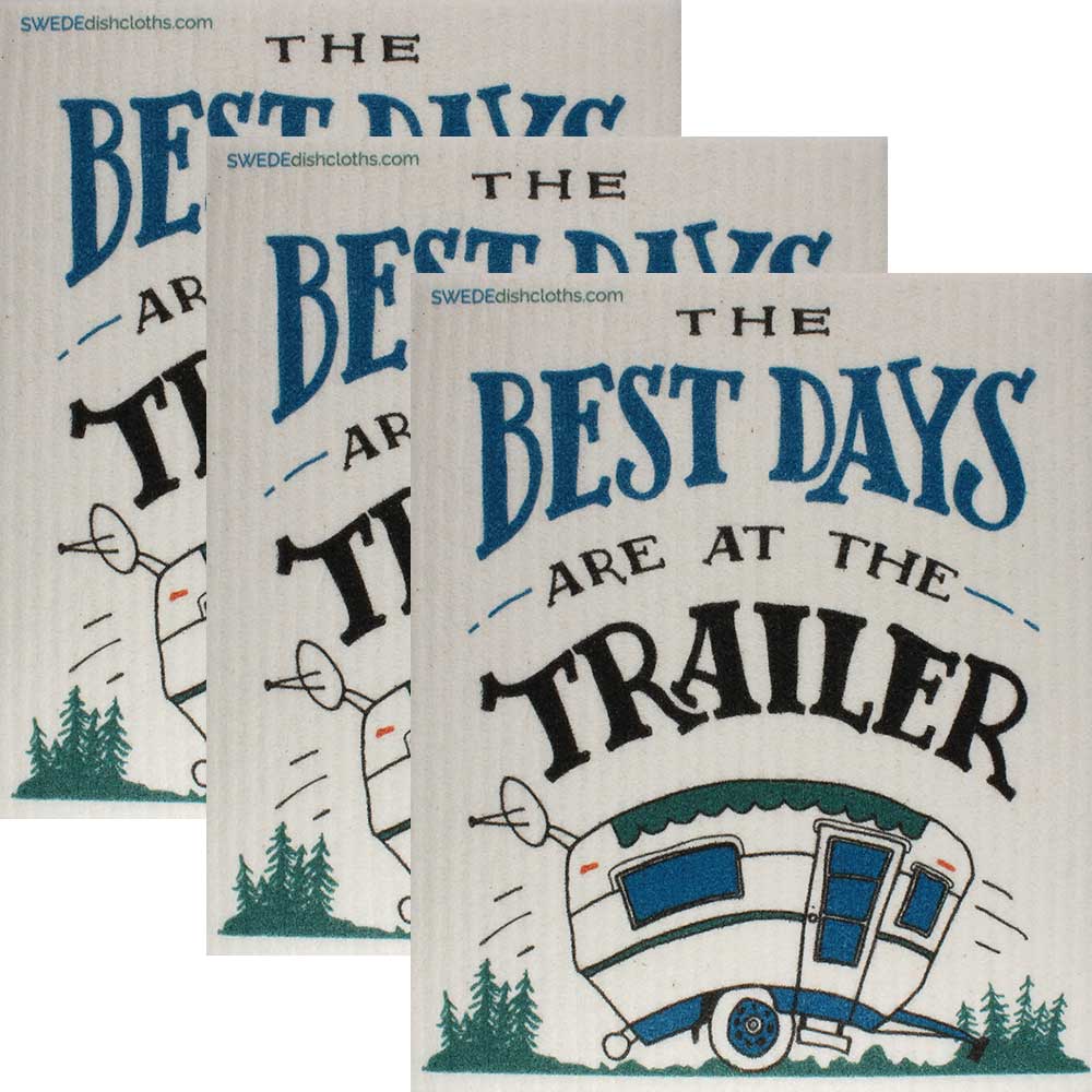 Swedish Dishcloths Best Days at the Trailer Set of 3 cloths Eco Friendly Absorbent Cleaning Cloth - SWEDEdishcloths.com