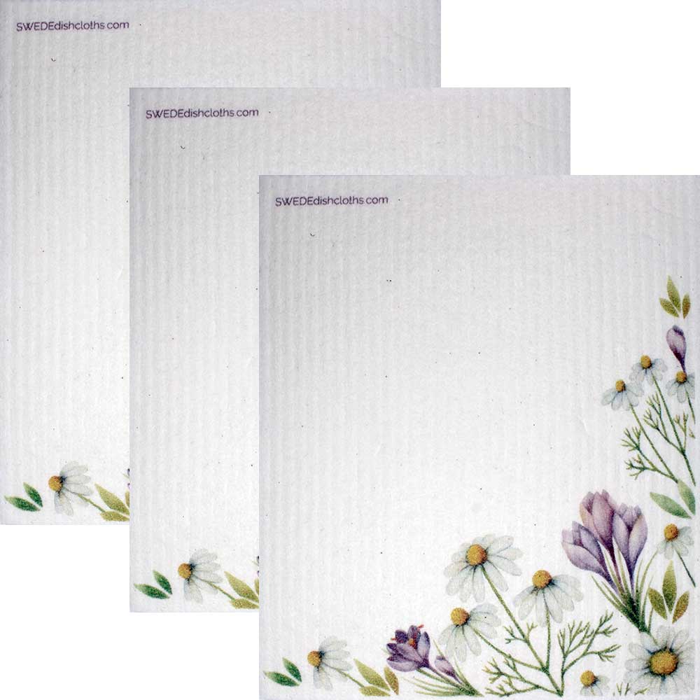 Swedish Dishcloths Chamomile Flowers Set of 3 cloths (one of each design) Eco Friendly Absorbent Cleaning Cloth - SWEDEdishcloths.com