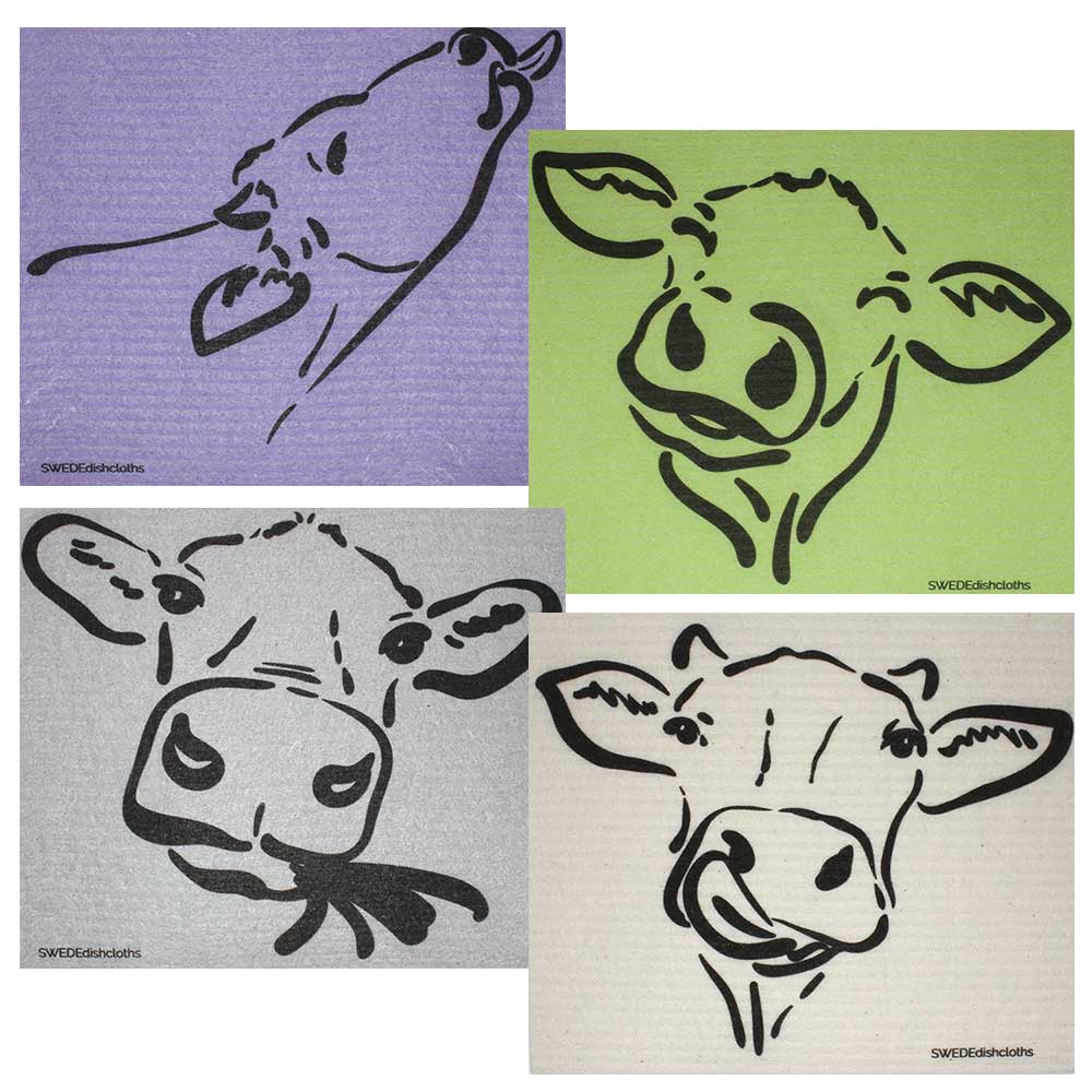 Swedish Dishcloths Cow Silhouettes Set of 4 cloths (one of each design) Eco Friendly Absorbent Cleaning Cloth - SWEDEdishcloths.com
