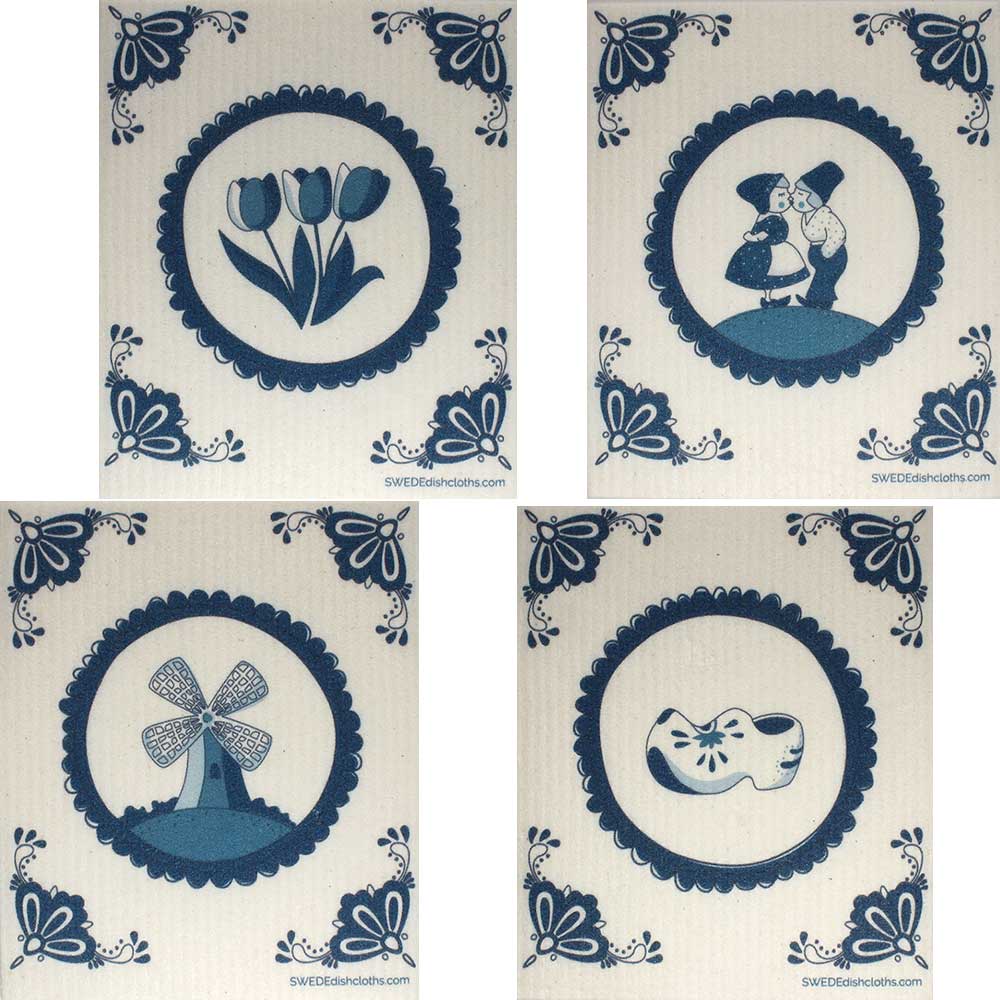Swedish Dishcloths Dutch Designs Set of 4 cloths (one of each design) Eco Friendly Absorbent Cleaning Cloth - SWEDEdishcloths.com