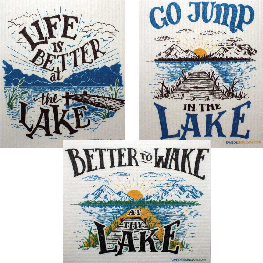 Swedish Dishcloths Lake Life Set of 3 cloths (one of each design) Eco Friendly Absorbent Cleaning Cloth - SWEDEdishcloths.com