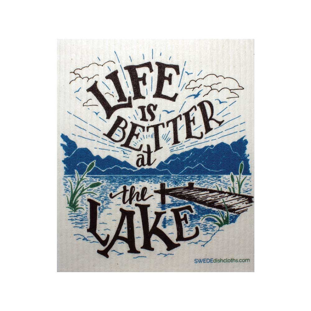 Swedish Dishcloths "Life is Better at the Lake" One Dishcloth | ECO Friendly Reusable Absorbent Cleaning Cloth - SWEDEdishcloths.com