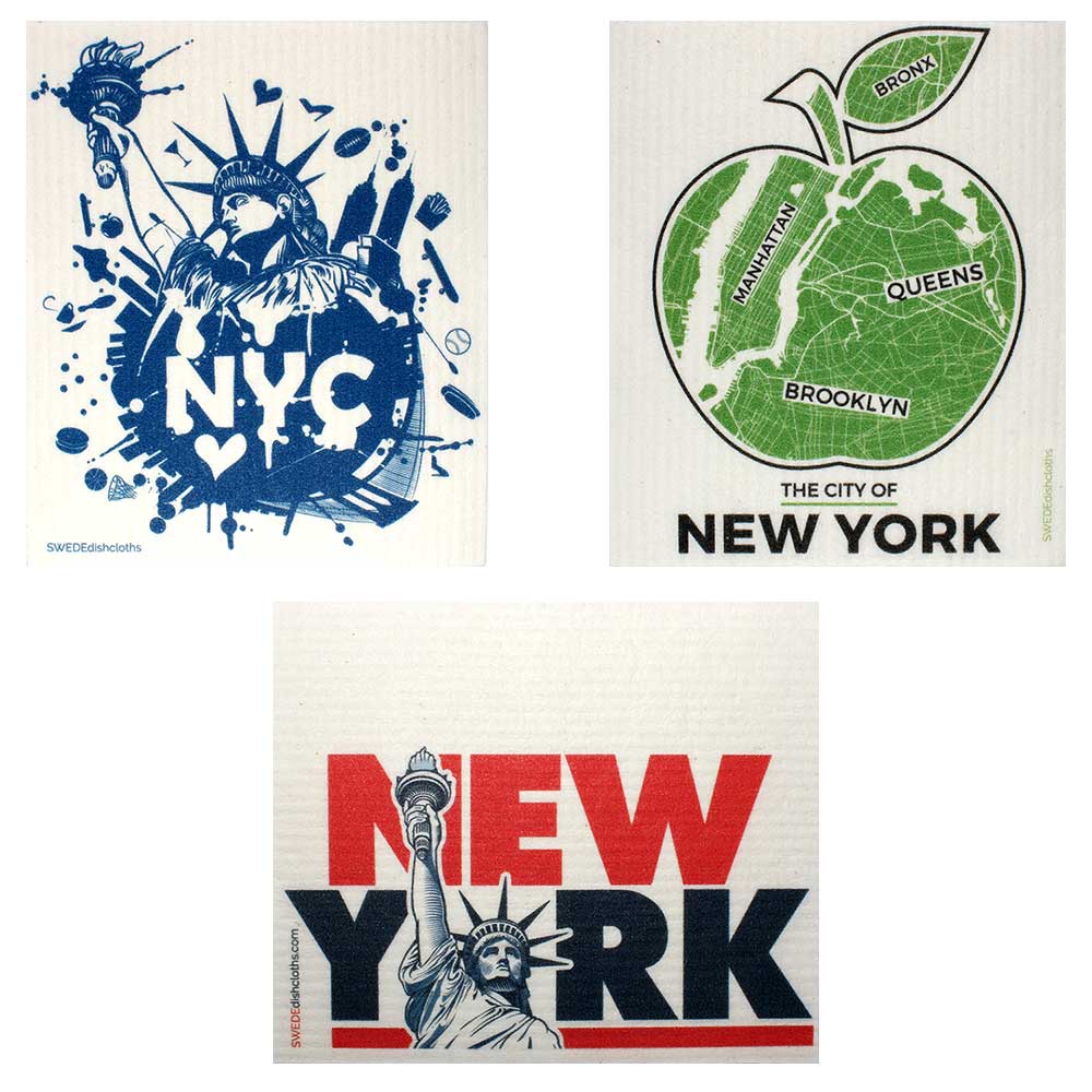 Swedish Dishcloths Mixed NYC Set of 3 cloths (one of each design) Eco Friendly Absorbent Cleaning Cloth - SWEDEdishcloths.com