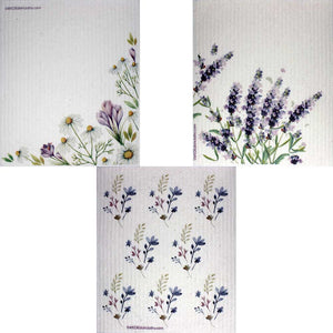 Swedish Dishcloths Mixed Purple Wildflowers Set of 3 cloths (one of each design) Eco Friendly Absorbent Cleaning Cloth - SWEDEdishcloths.com