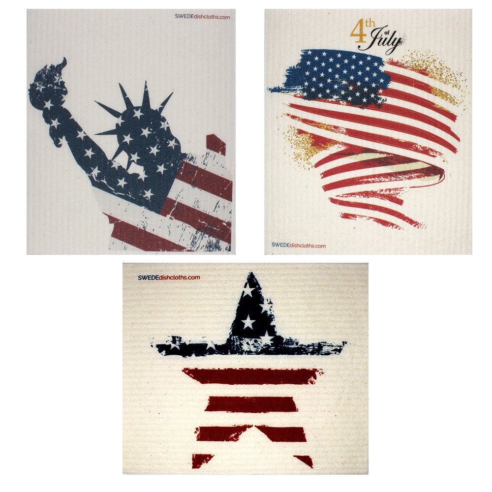 Swedish Dishcloths Patriotic Set of 3 cloths (one of each design) Eco Friendly Absorbent Cleaning Cloth - SWEDEdishcloths.com