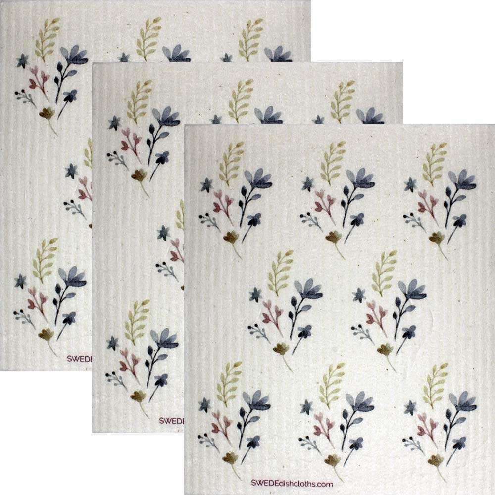Swedish Dishcloths Purple Flowers Pattern Set of 3 cloths - Eco Friendly Absorbent Cleaning Cloth - SWEDEdishcloths.com