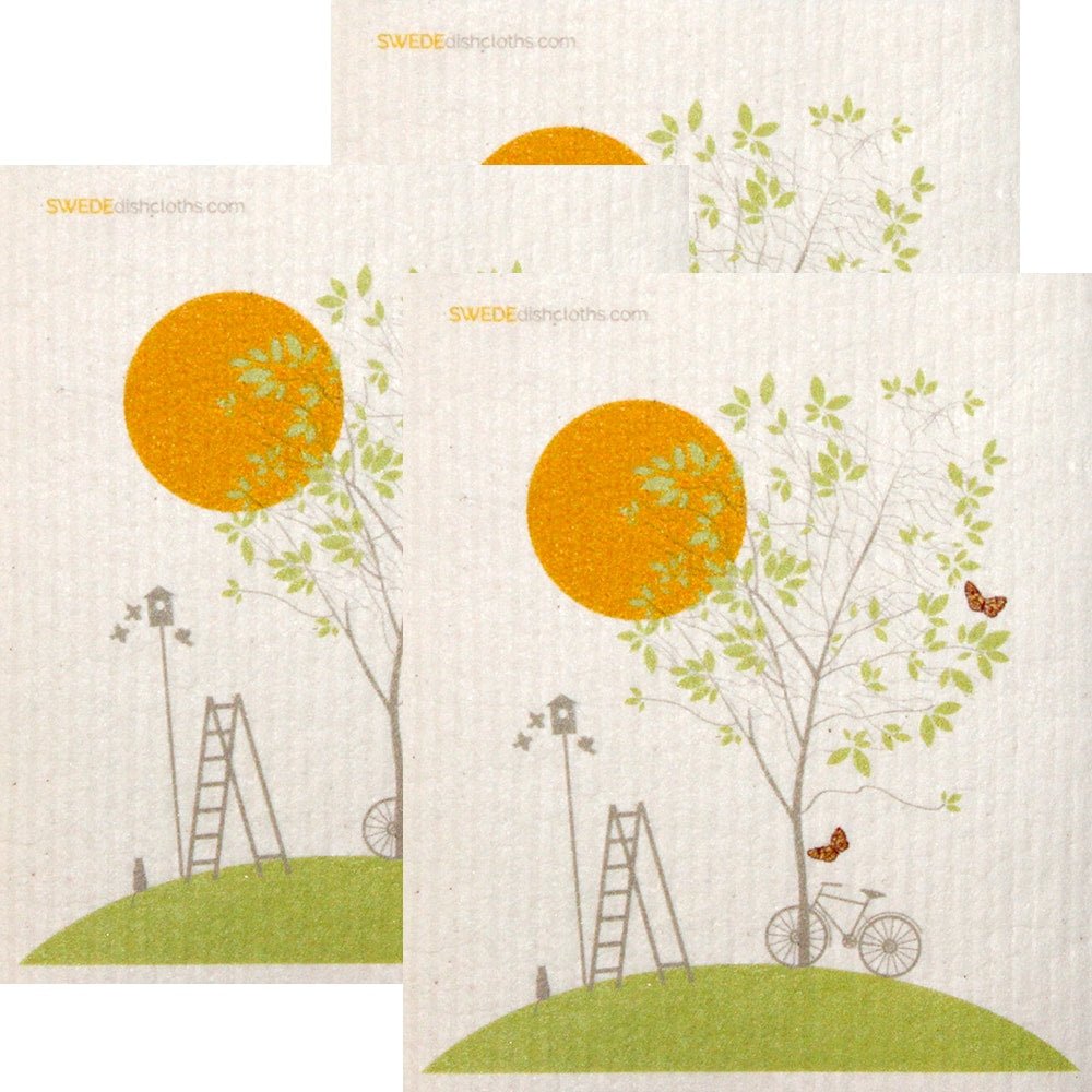 Swedish Dishcloths Tree and Bike Design / set of 3 each swedishdishcloth - SWEDEdishcloths.com