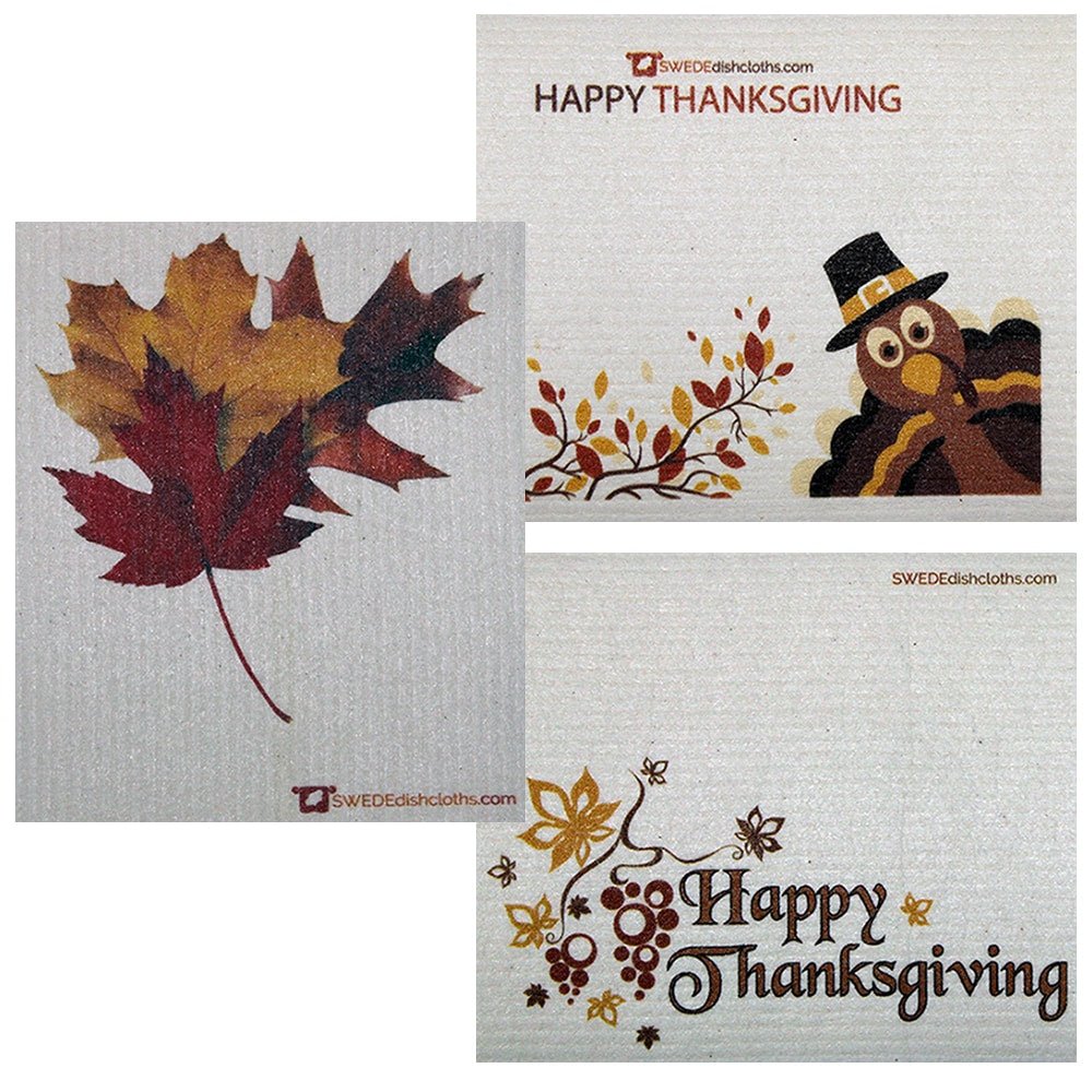 Thanksgiving Trio Set of 3 each Swedish Dishcloths | ECO Friendly Absorbent Cleaning Cloth | Reusable Cleaning Wipes - SWEDEdishcloths.com