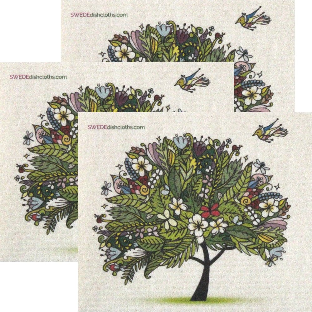 Tropical Tree Set of 3 each Swedish Dishcloths | ECO Friendly Absorbent Cleaning Cloth | Reusable Cleaning Wipes - SWEDEdishcloths.com