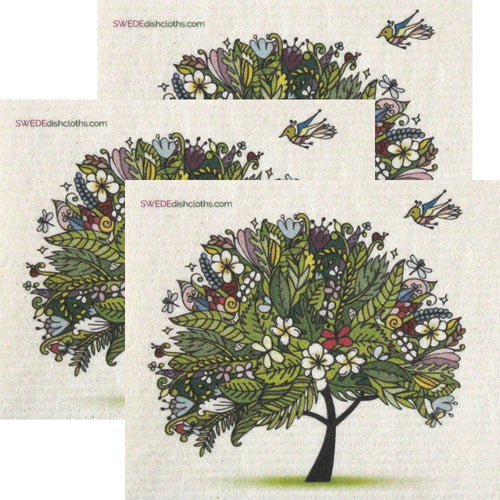 Tropical Tree Set of 3 each Swedish Dishcloths | ECO Friendly Absorbent Cleaning Cloth | Reusable Cleaning Wipes