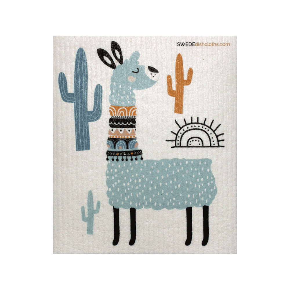 Turquoise Llama One Swedish Dishcloth - SWEDEdishcloths.com