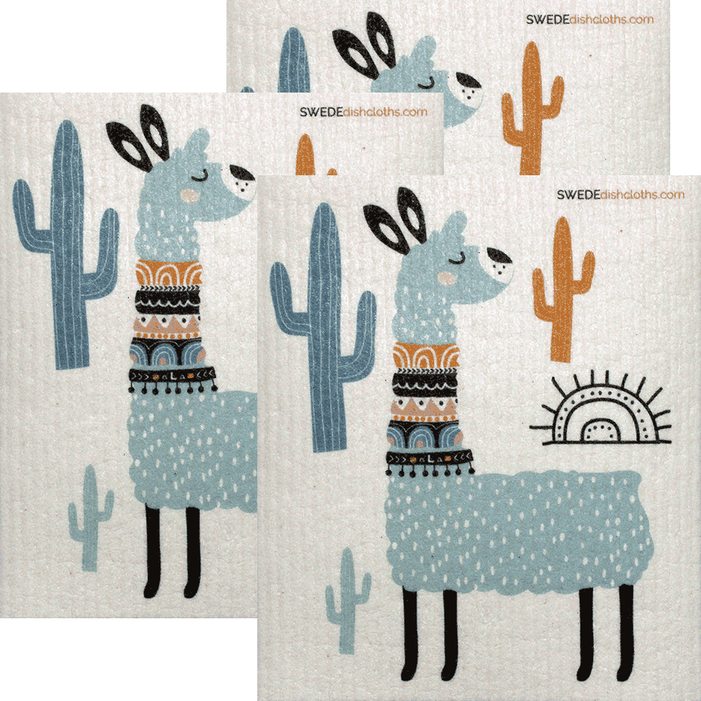 Turquoise Llama Set of 3 Swedish Dishcloths - SWEDEdishcloths.com