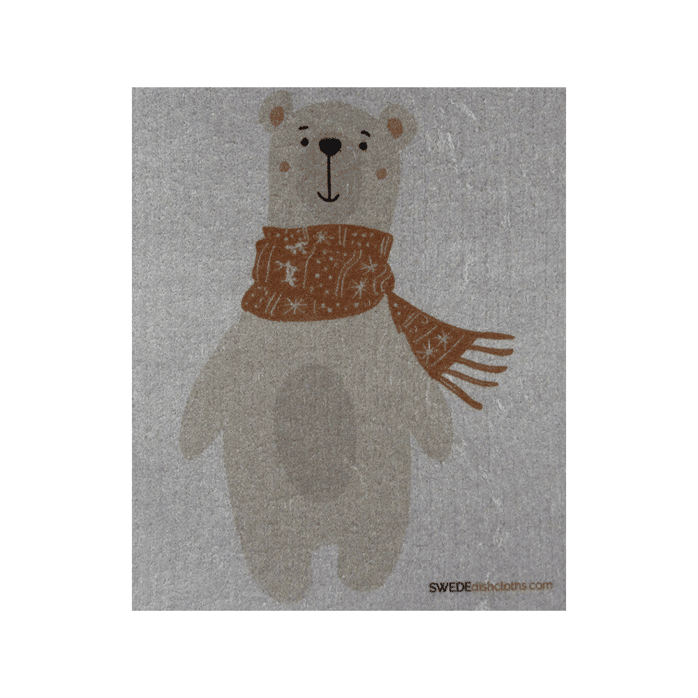 Winter Bear on Gray ONE each Swedish Dishcloth | ECO Friendly Absorbent Cleaning Cloth | Reusable Cleaning Wipes - SWEDEdishcloths.com