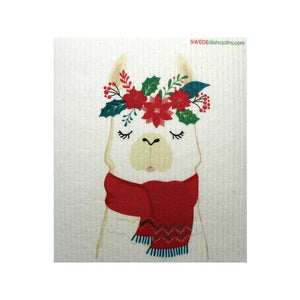 Winter Llama One Swedish Dishcloth | ECO Friendly Reusable Absorbent Cleaning Cloth - SWEDEdishcloths.com
