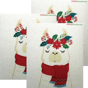 Winter Llama Set of 3 cloths Swedish Dishcloths Eco Friendly Absorbent Cleaning Cloth - SWEDEdishcloths.com