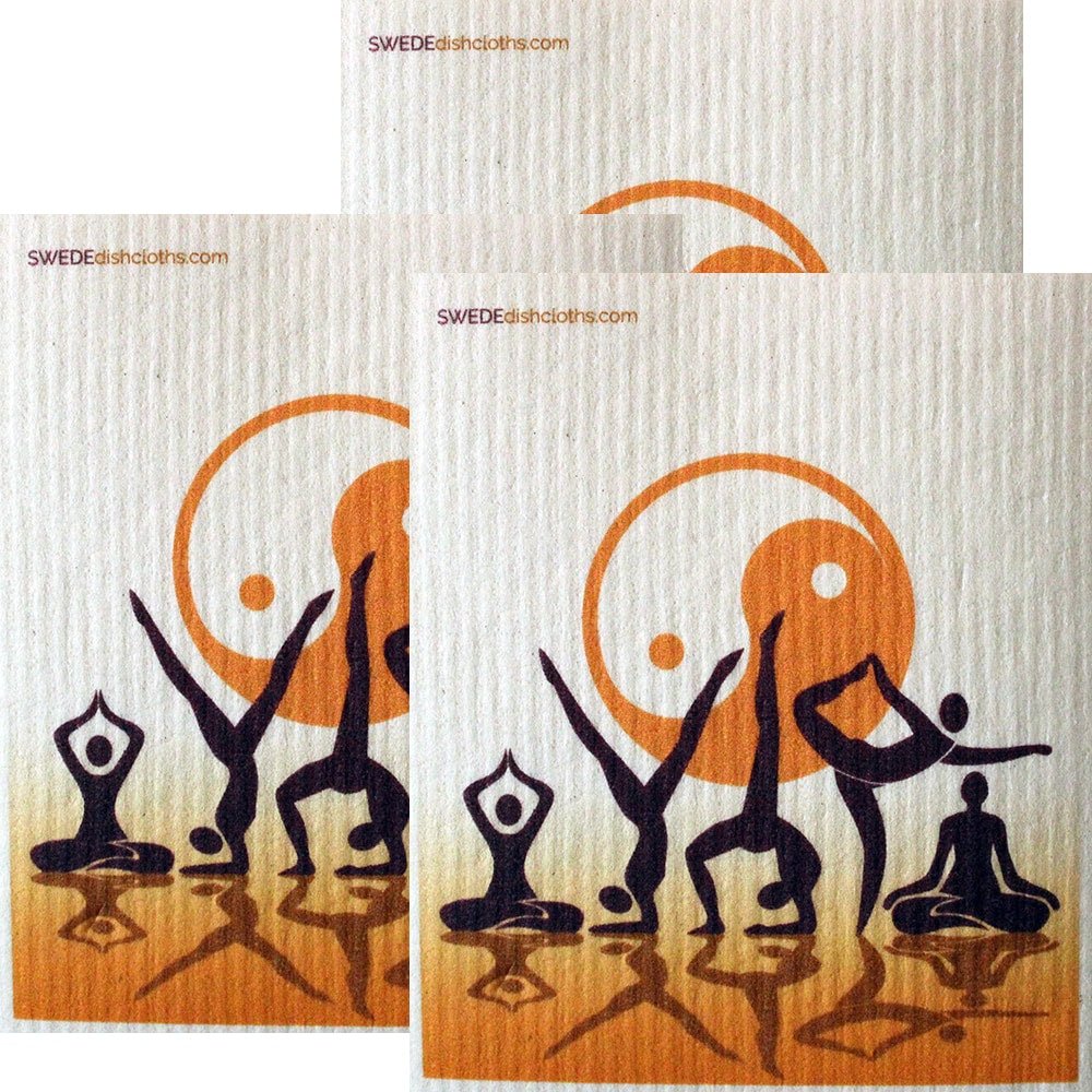 Yoga Ying Yang Set of 3 each Swedish Dishcloths | ECO Friendly Absorbent Cleaning Cloth | R - SWEDEdishcloths.com